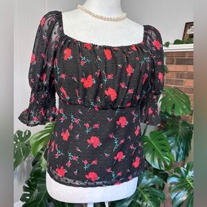🛍️#9)  Miami beautiful floral print top with side zipper size medium.